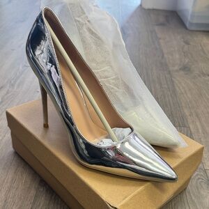 Elizabeth Lang Shiny Silver Stiletto Heels